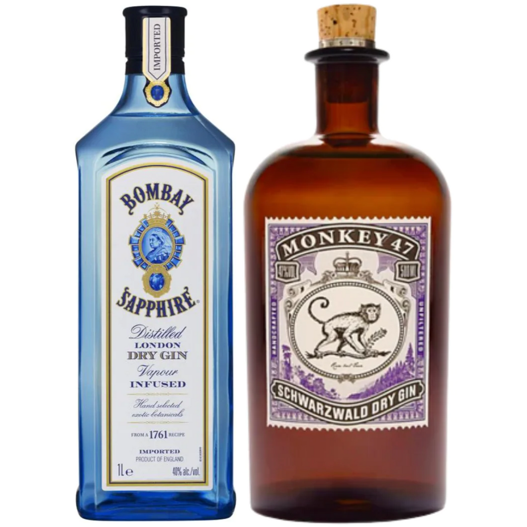 Bombay Sapphire Gin 1000ml + Monkey 47 Gin 500ml