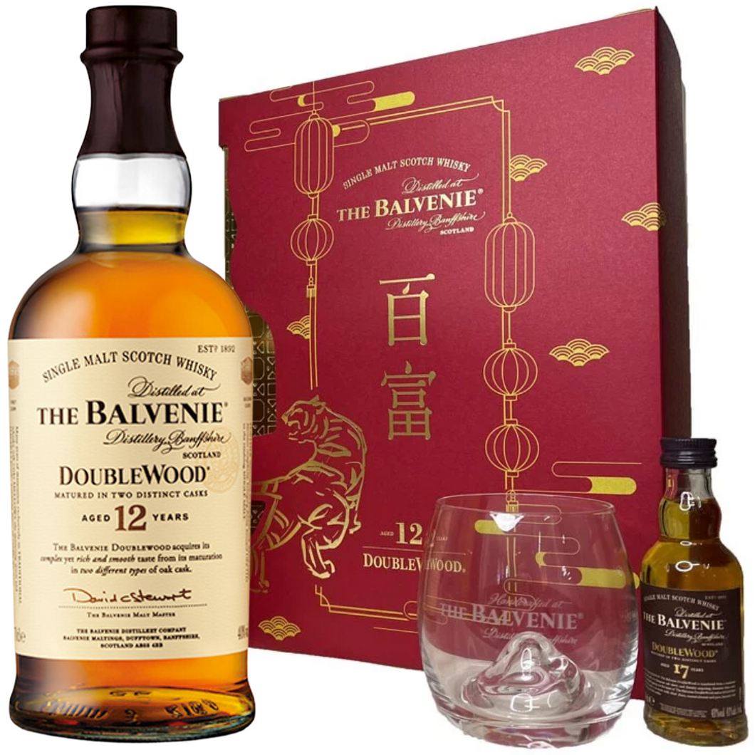The Balvenie 12 Year Old Double Wood Single Malt Whisky Gift Box 700ml + 50ml + 1 Glass
