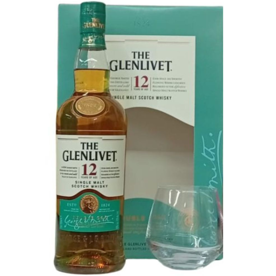 The Glenlivet 12 Year Old Single Malt Scotch Whisky Gift Pack 700ml (w/ 1 Glass)