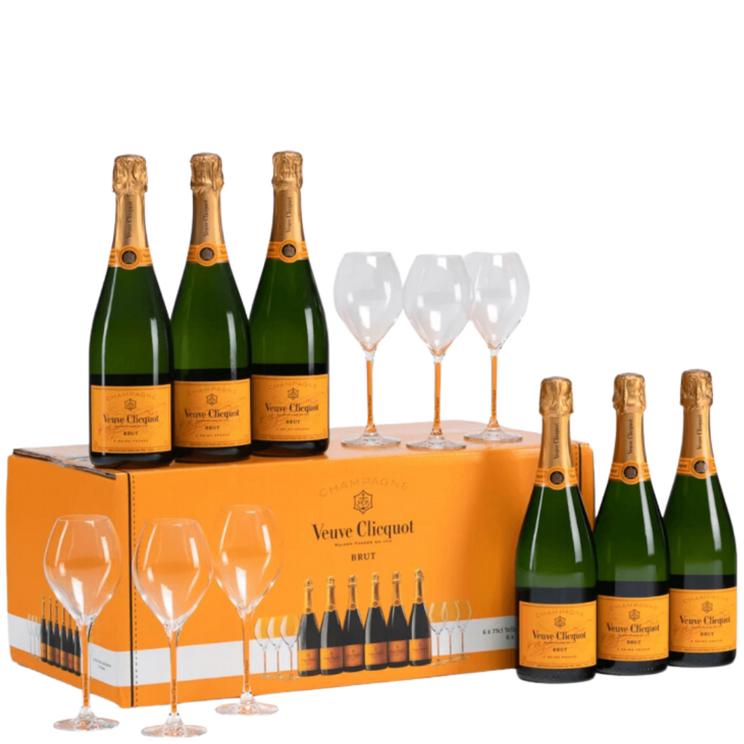 Veuve Clicquot Yellow Label NV - 6 Bottle Pack with 6 Glass Flutes
